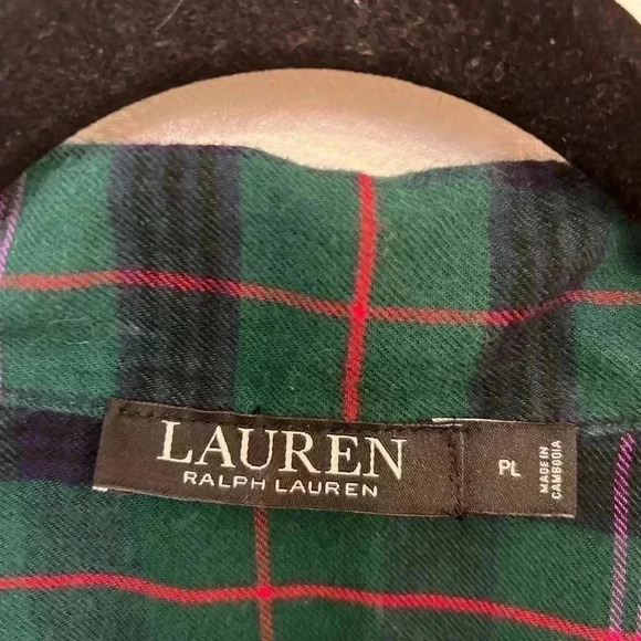 Ralph Lauren black label tartan plaid green pajama top cotton blend petite L - Picture 7 of 8